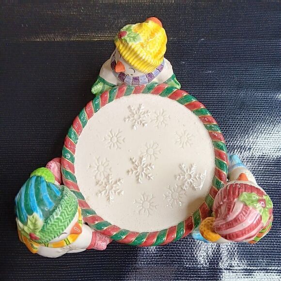 Fitz & Floyd Christmas Frosty Folks Snowman Pillar Candle Holder Collectible - Picture 5 of 16